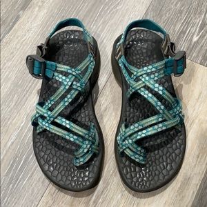 Turquoise Patterned 2-strap Chaco Sandals